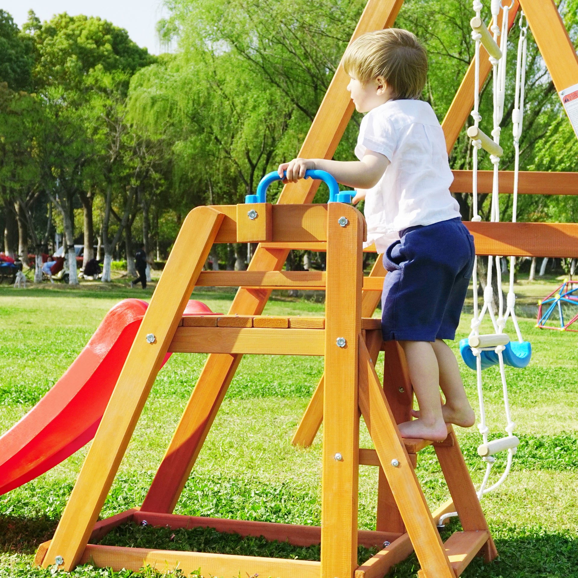 Wooden Outdoor Activity Playground Playset Swing with Slide