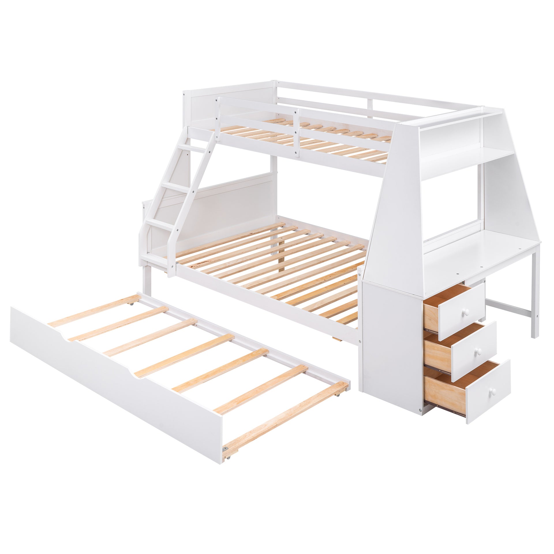 Twin over Full Bunk Bed with Built-in Desk And Trundle