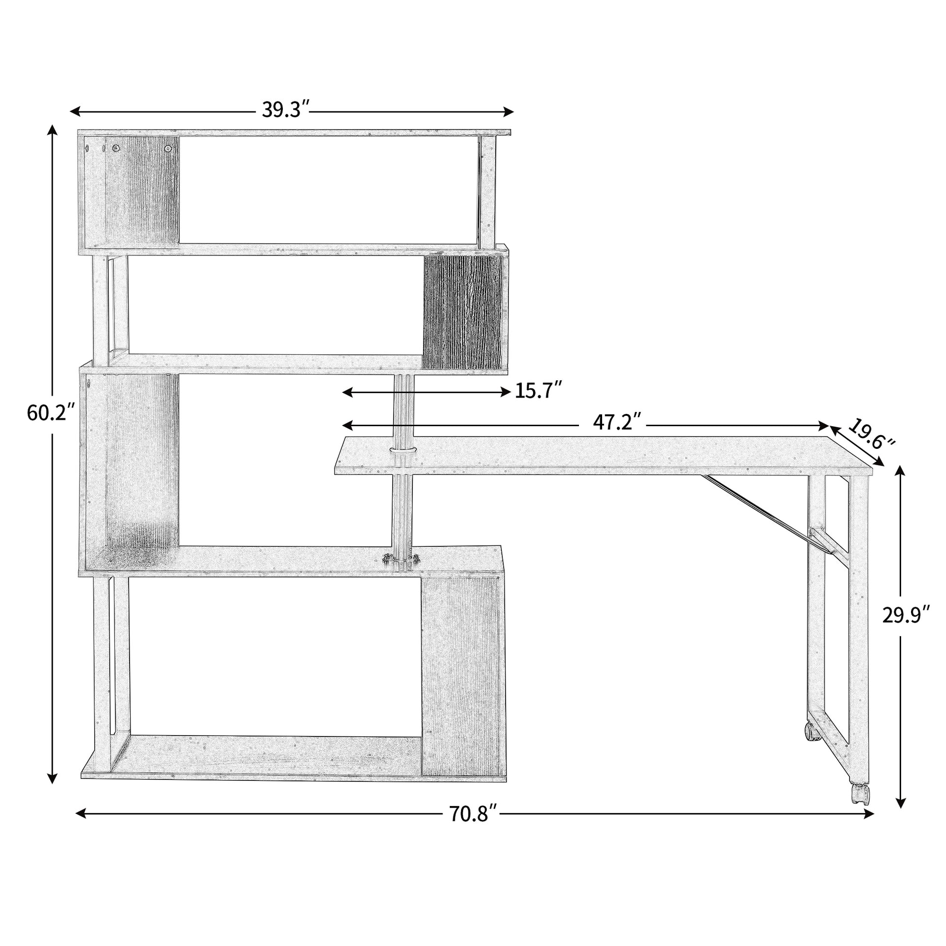 Home Office Rotating Computer Desk with 5-Tier Bookshelf