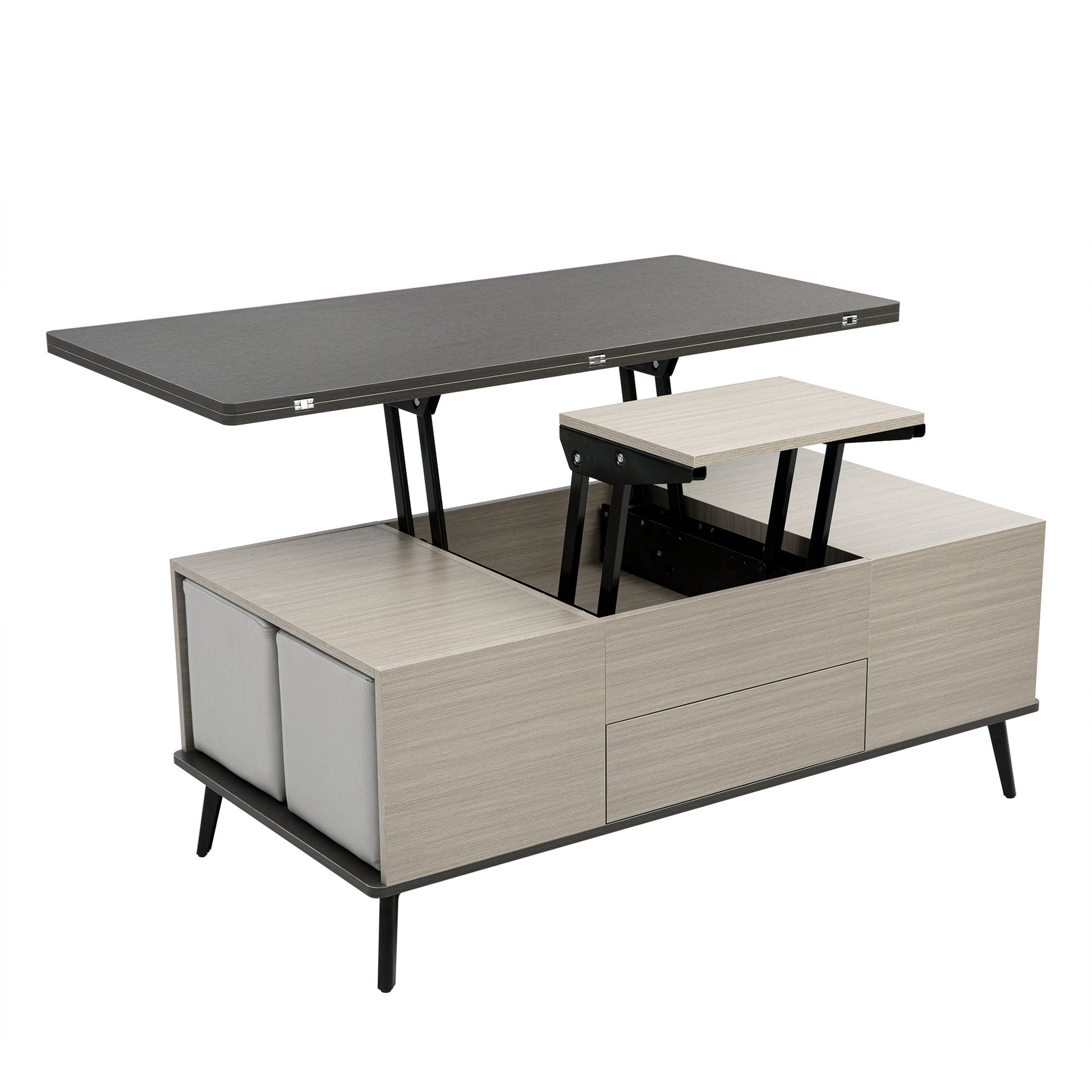 Convertible Lift Top Dining Coffee Table with Storage and Ottoman Seats