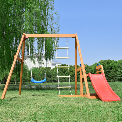 Wooden Outdoor Activity Playground Playset Swing with Slide