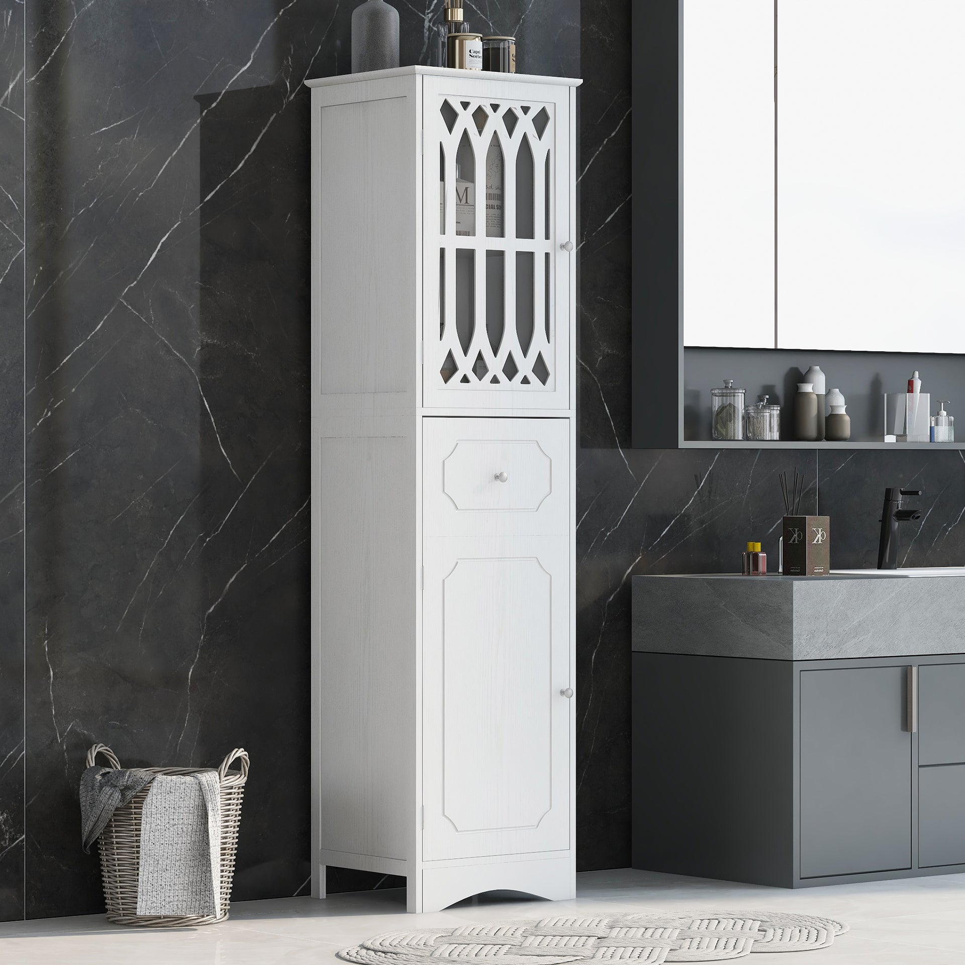 Freestanding Storage Cabinet with Drawer and Doors