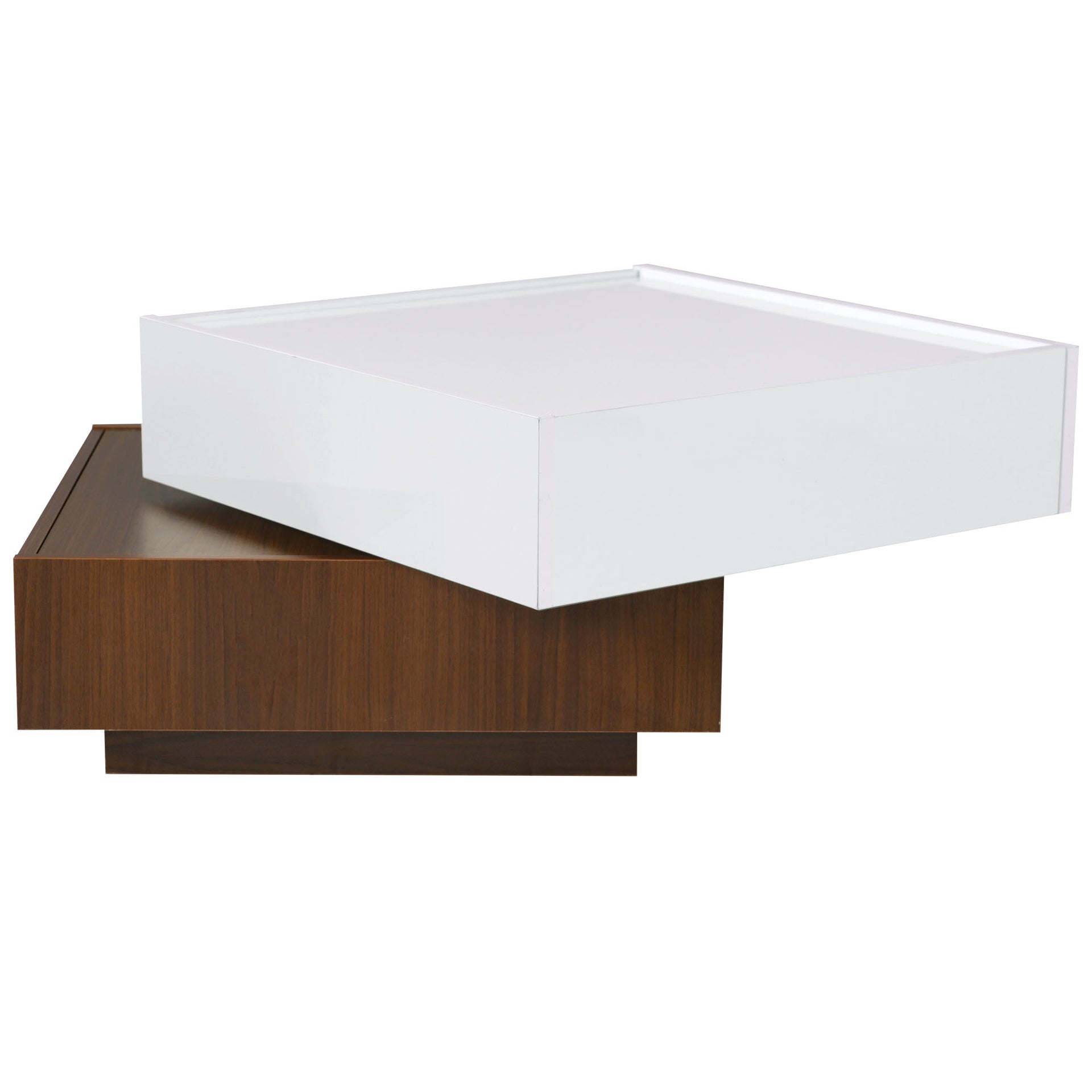 Multi-functional Square 360°Rotating High Gloss Coffee Table with 2 Drawers, White