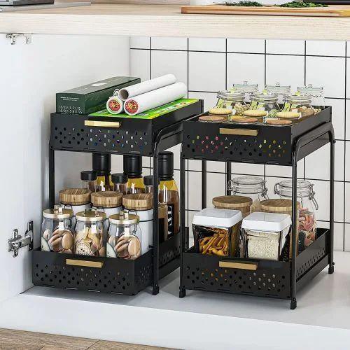 Sliding Double Basket Storage Shelf