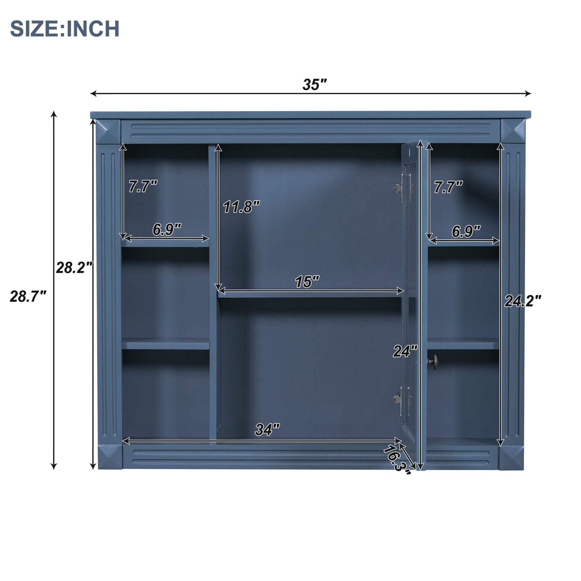 Royal Blue Wall Mounted Bathroom Storage Cabinet with Mirror