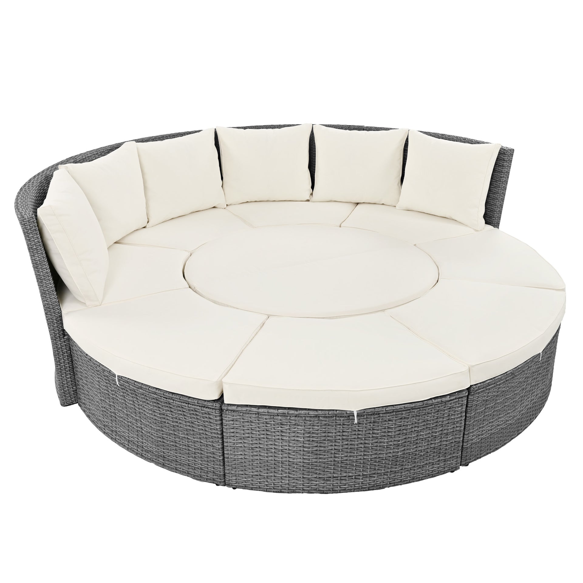 5-Piece Round Rattan Sectional Daybed with Liftable Table