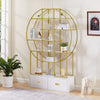 Decorative Gold Frame Round Bookcase Display with Two Drawers 70.8 Inch