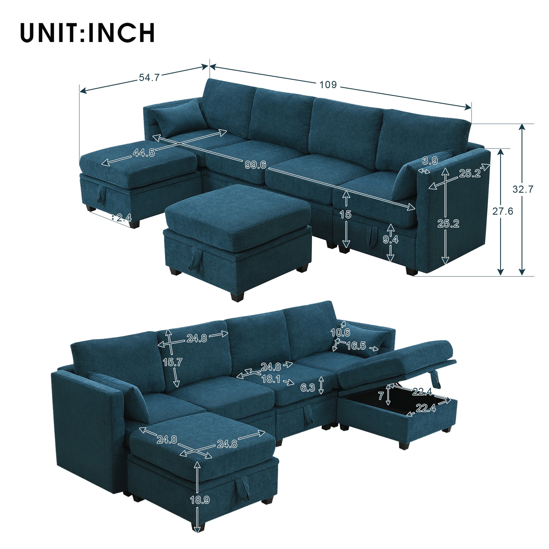 Chenille Sectional Sofa with Storage