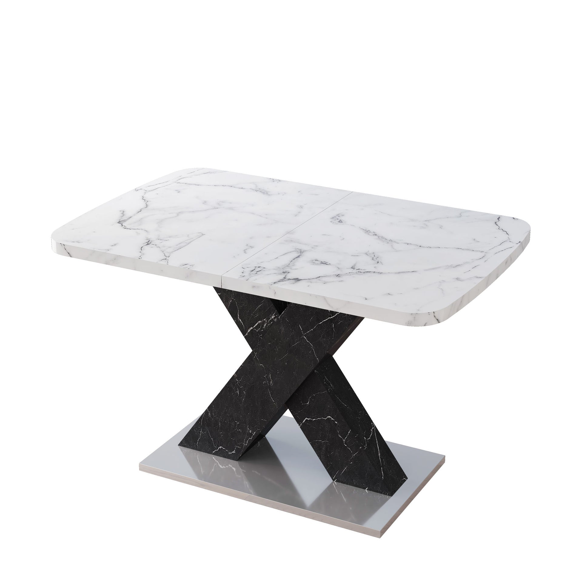 Modern White Marble Effect Extendable Dining Table