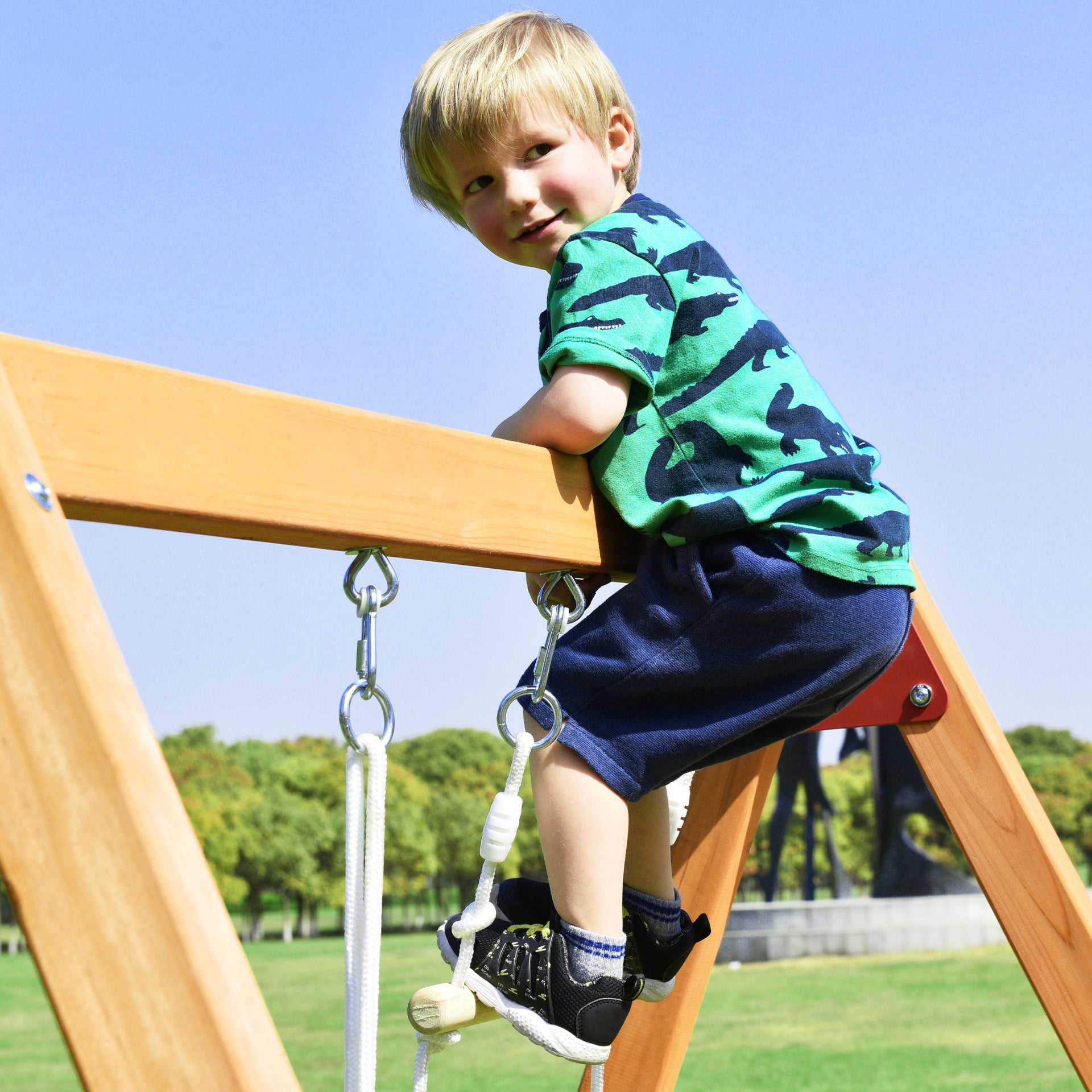 Wooden Outdoor Activity Playground Playset Swing with Slide