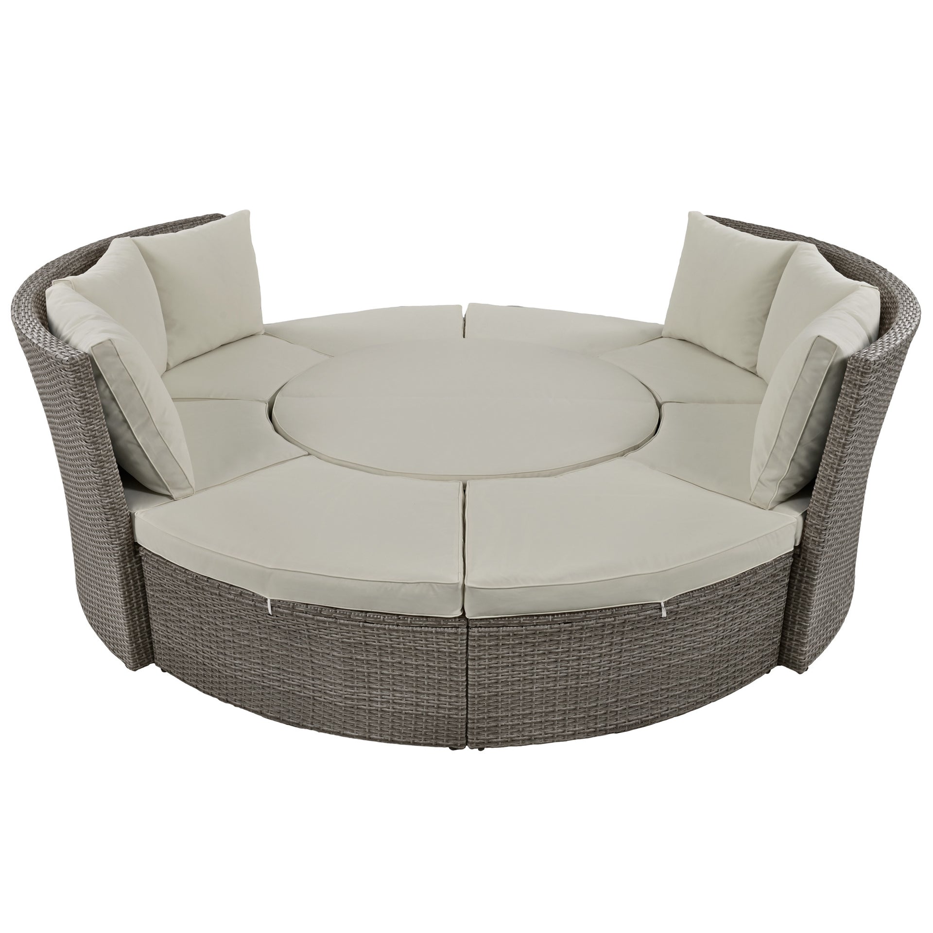 5-Piece Round Rattan Sectional Daybed with Liftable Table