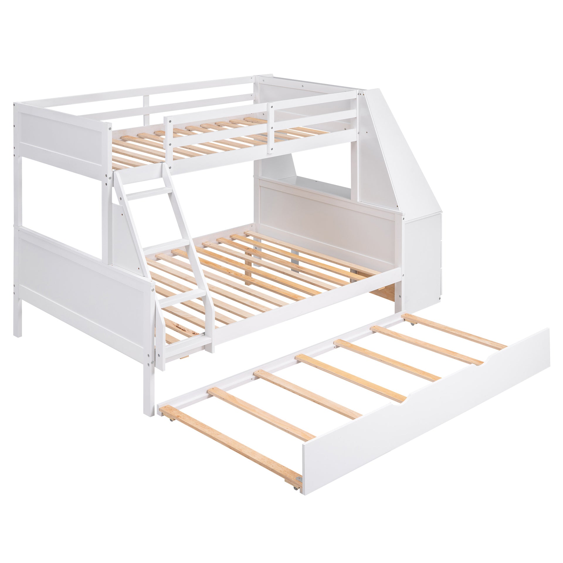 Twin over Full Bunk Bed with Built-in Desk And Trundle