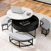 Modern Round Lift-Top Coffee Table Desk with Storage and 3 Benches