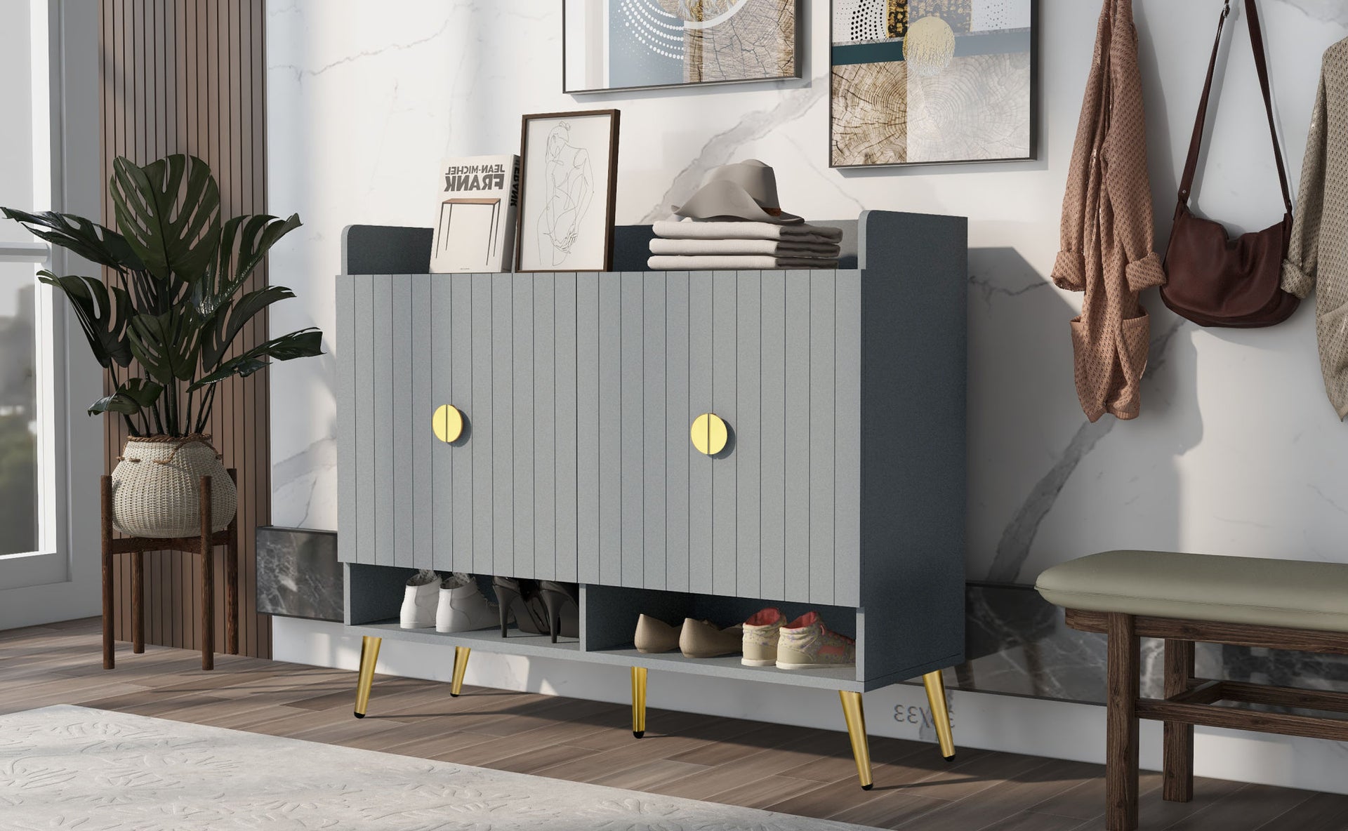 Shoe Storage Cabinet, Gray