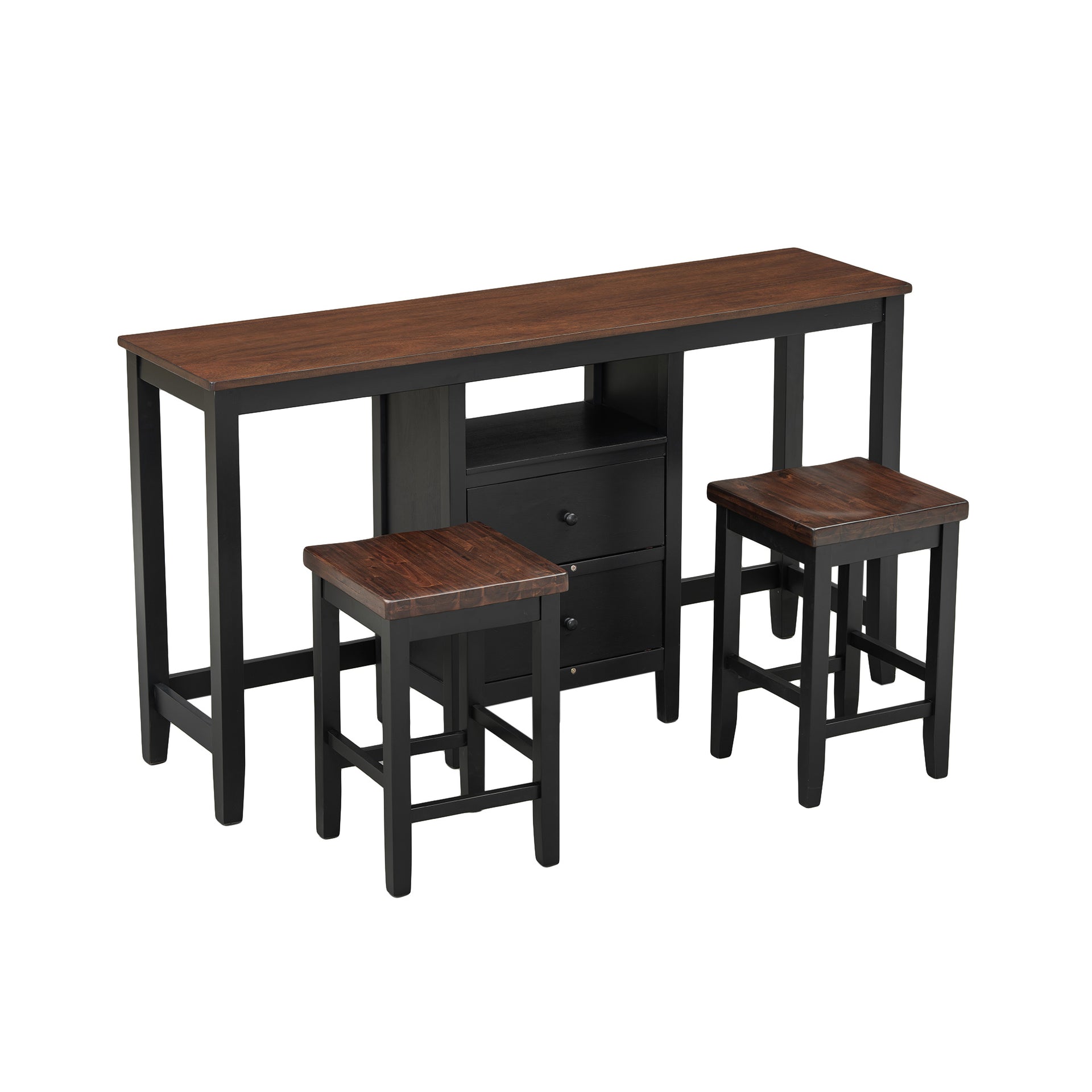Rustic 3-piece Wood Dining Set with Storage