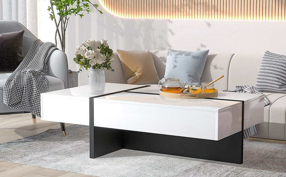 Contemporary Rectangle Design Modern High Gloss Surface Center Table