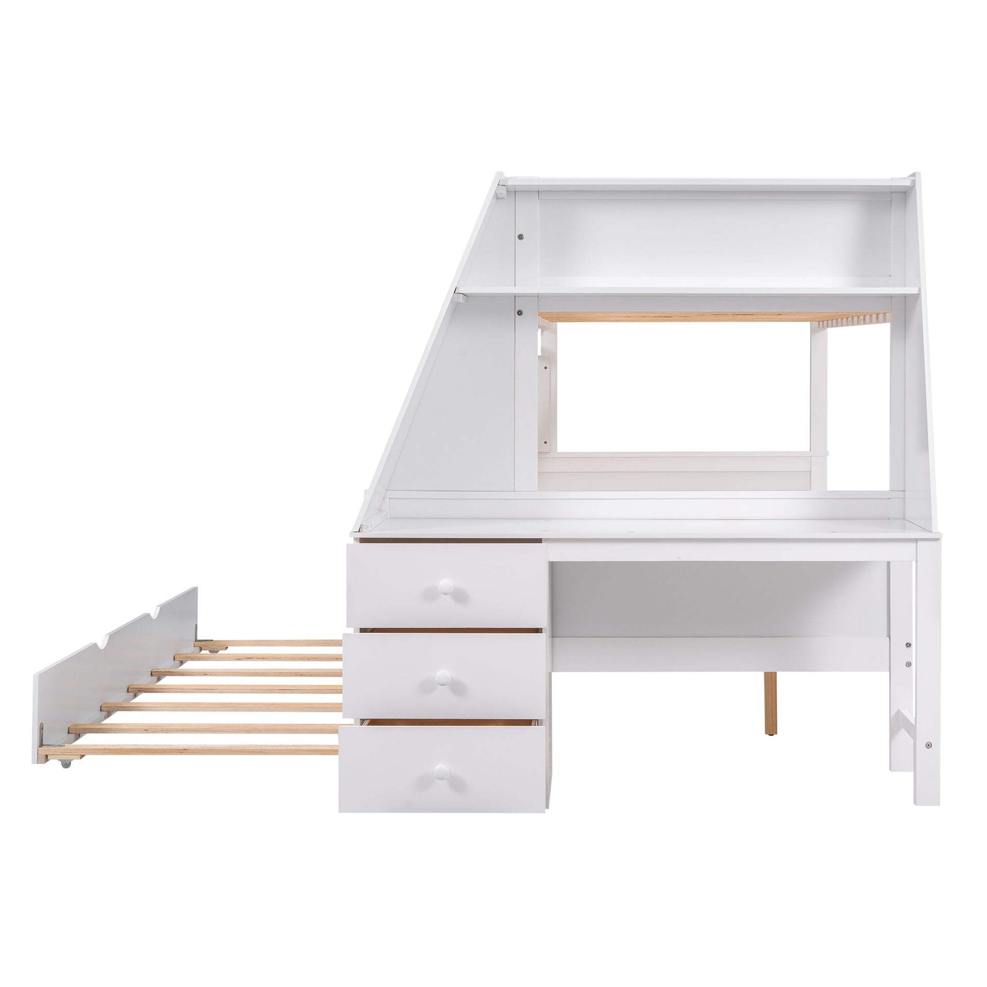 Twin over Full Bunk Bed with Built-in Desk And Trundle