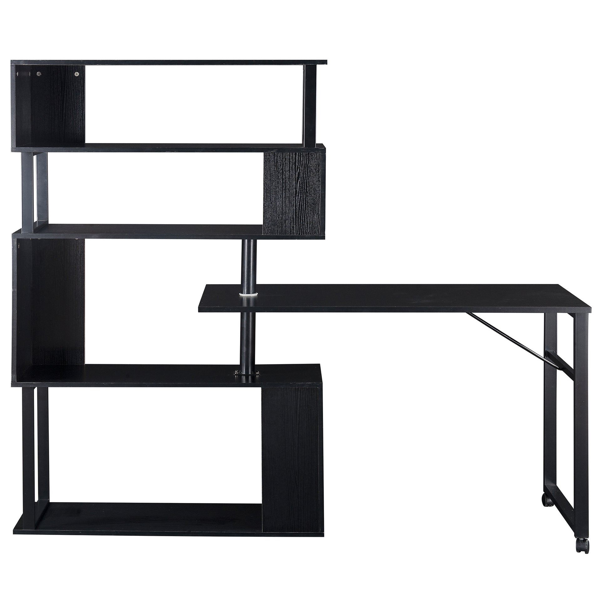 Home Office Rotating Computer Desk with 5-Tier Bookshelf