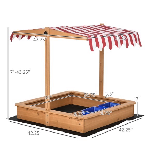 Kids Wooden Sandbox with Canopy