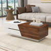 Modern Sliding Top Coffee Table with Storage in White and Walnut