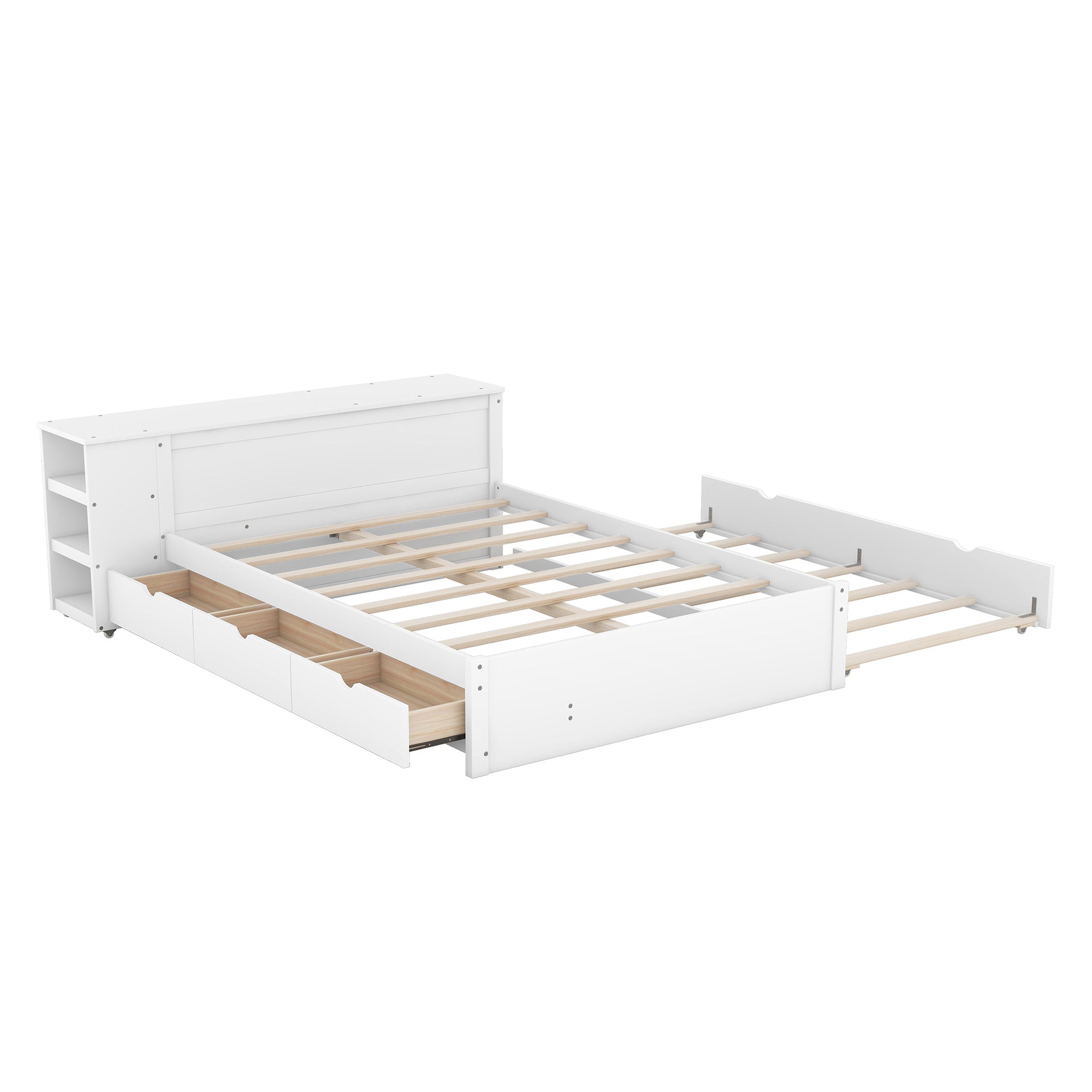 Full Size Platform Bed With a Rolling Shelf