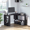 360 Degree Rotating L Shaped Corner Desk Home Office with Storage Shelves, Black