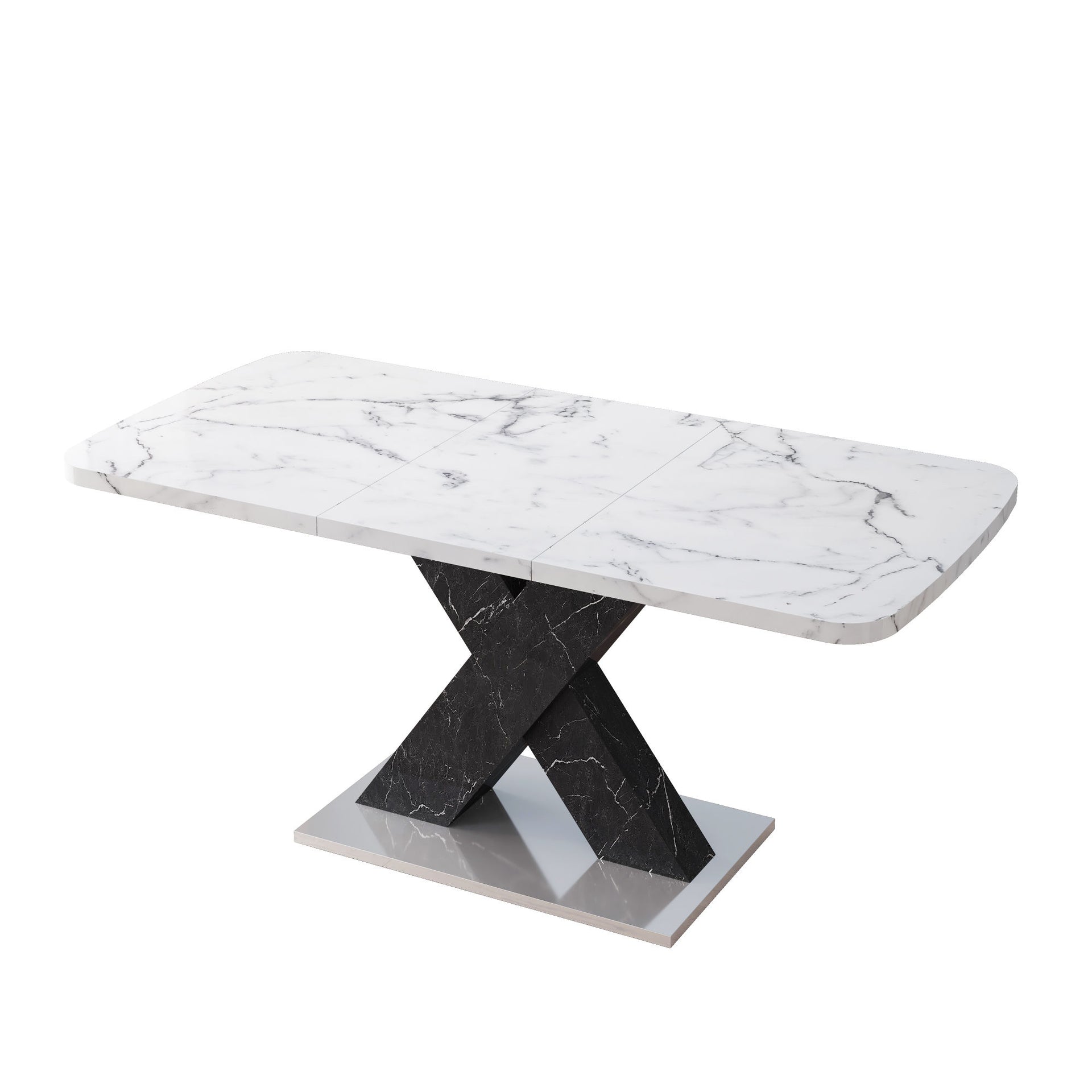 Modern White Marble Effect Extendable Dining Table