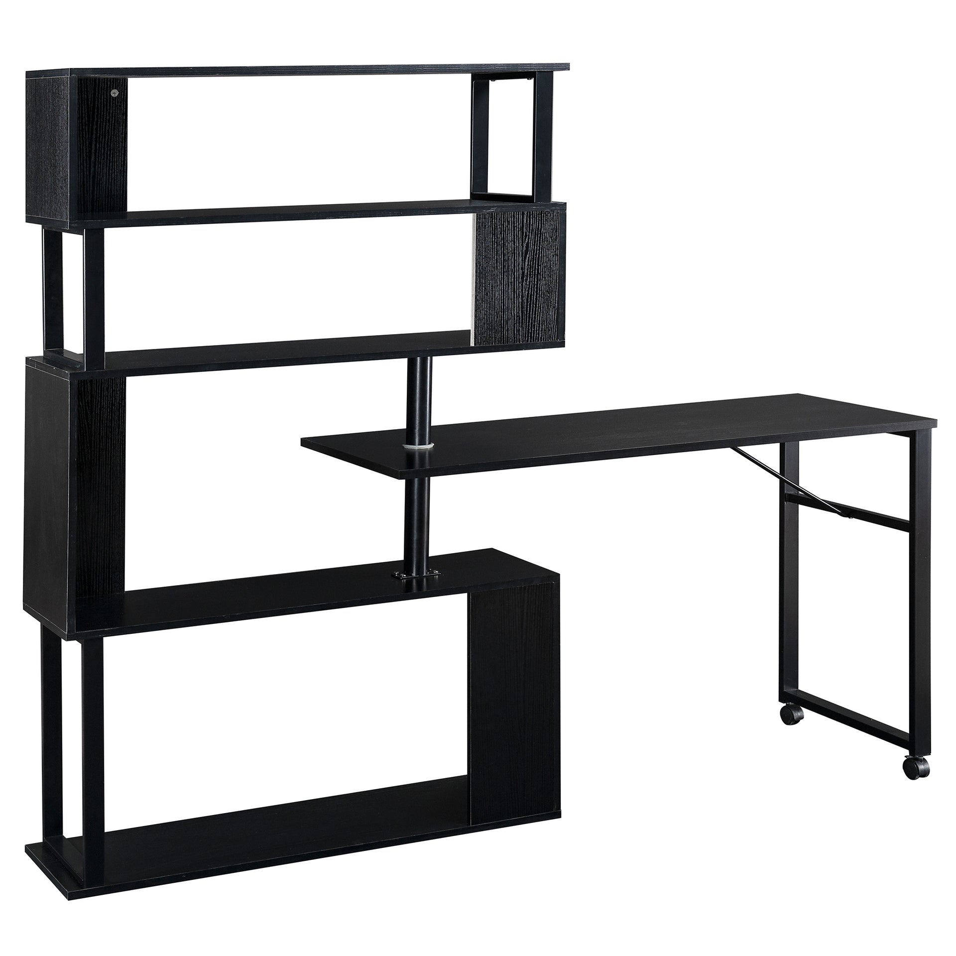 Home Office Rotating Computer Desk with 5-Tier Bookshelf