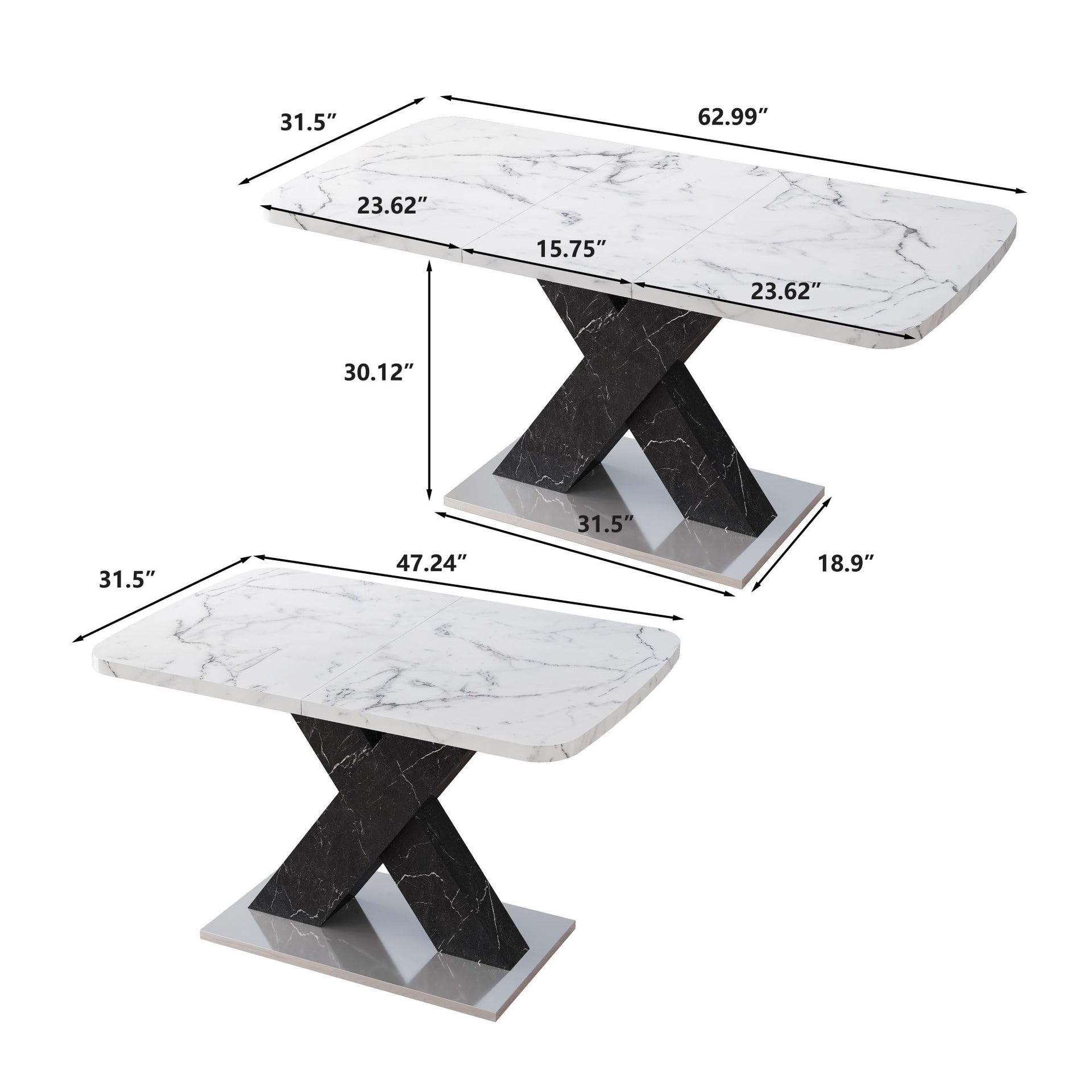 Modern White Marble Effect Extendable Dining Table