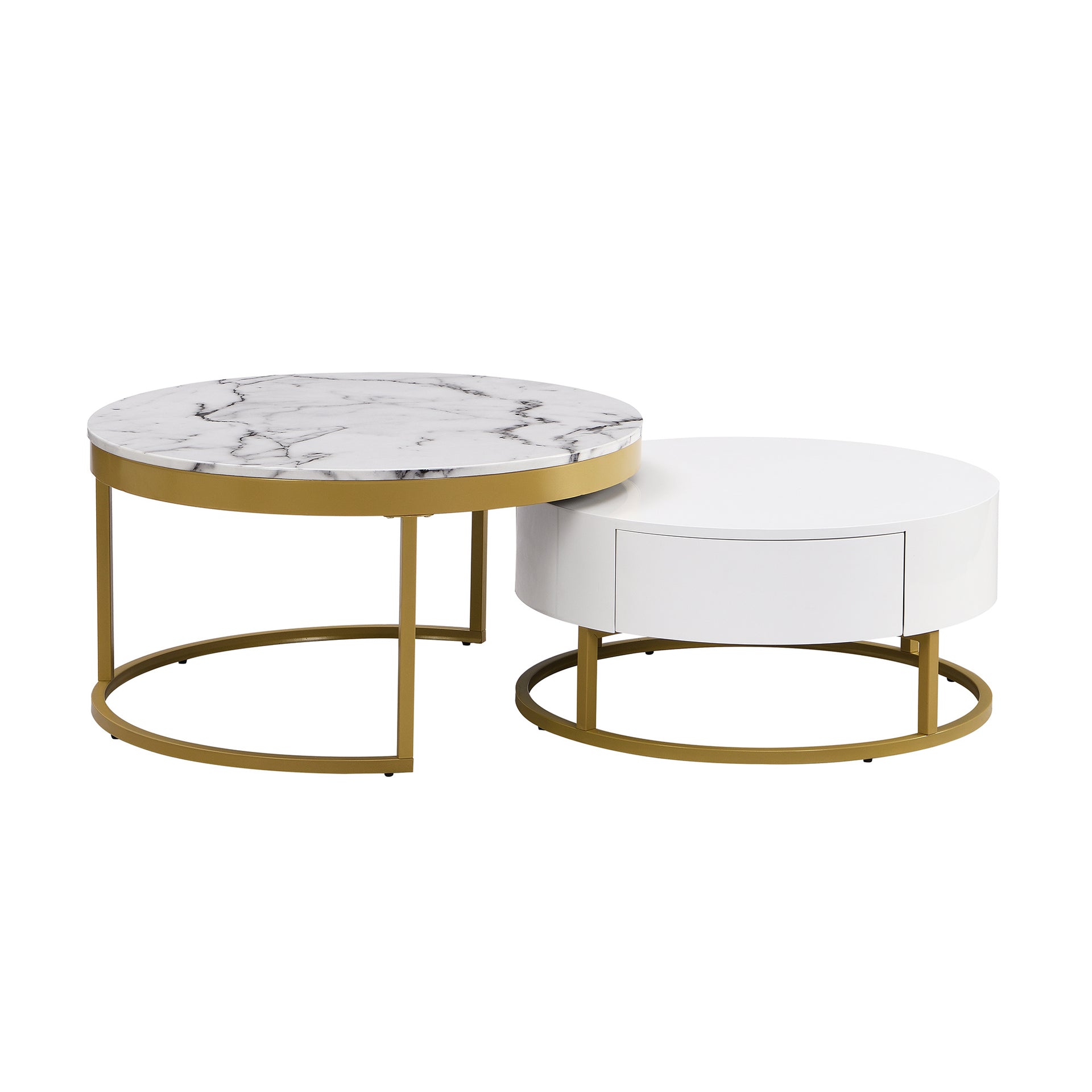 Modern Round Nesting Coffee Table with Drawers in White