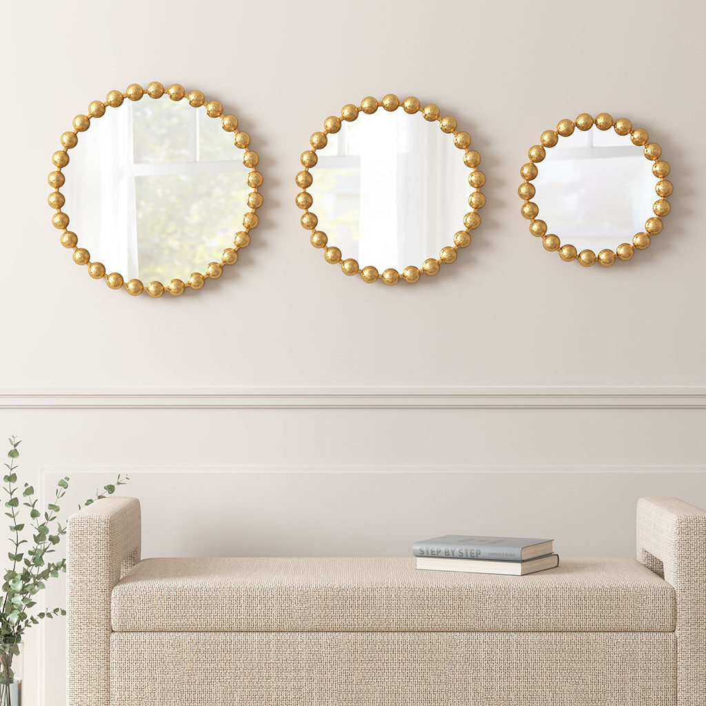 Gold Beaded Round Wall Mirror 3-piece set