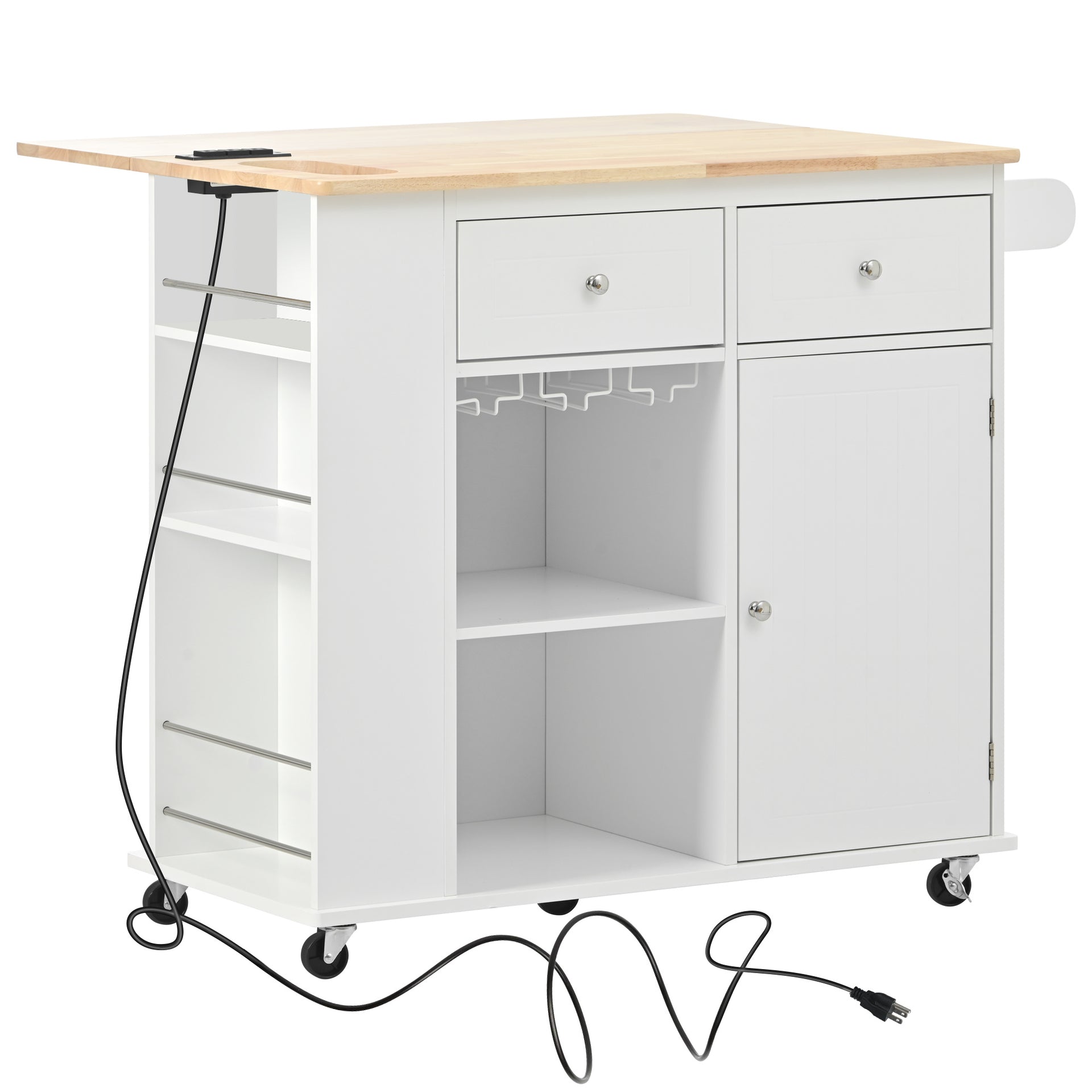 Kitchen Island Table with Storage and Power Outlet