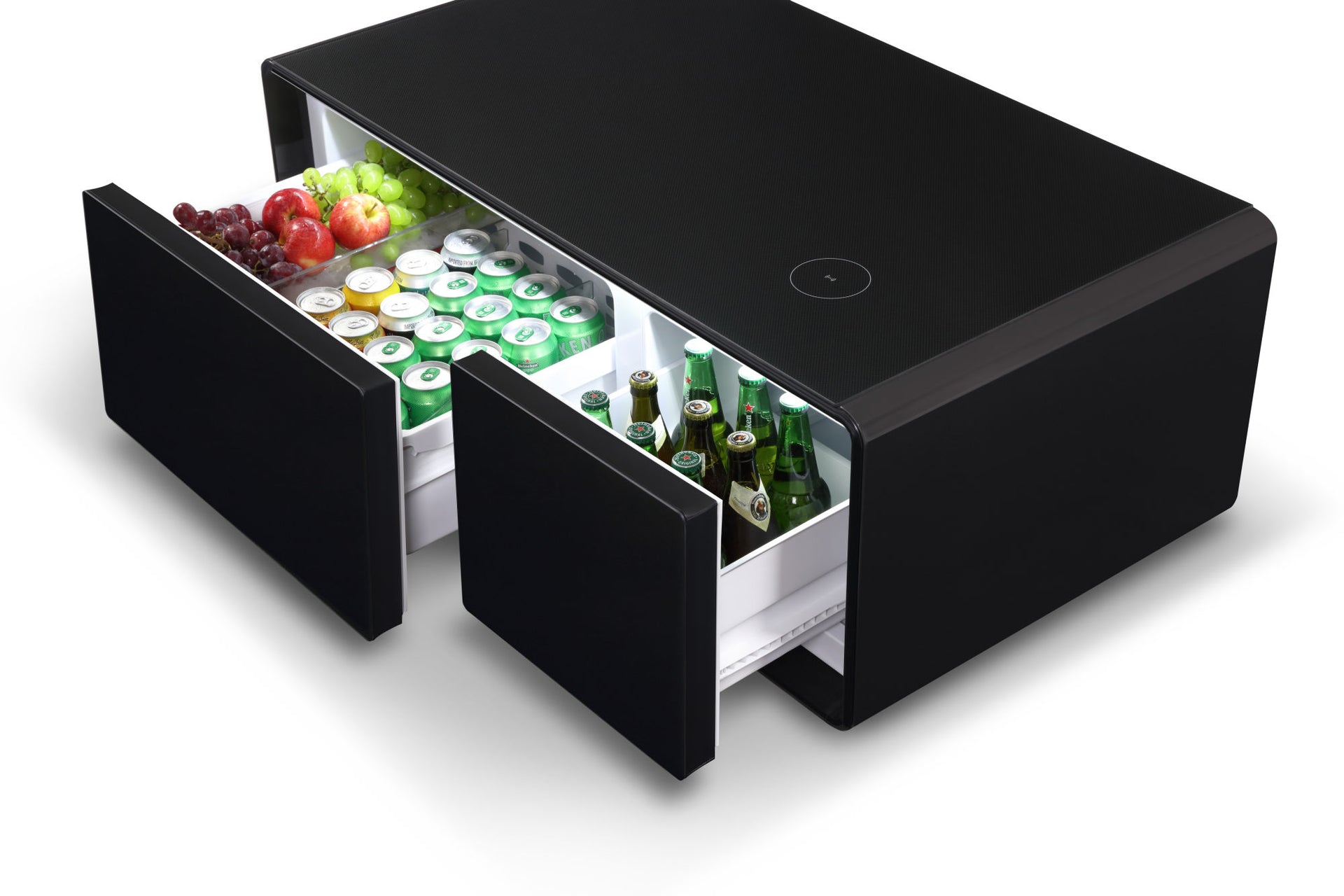 Modern Smart Coffee Table with Built-in Fridge and Wireless Charging, Black