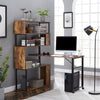 Home Office Rotating Computer Desk with 5-Story Bookshelf, Wood