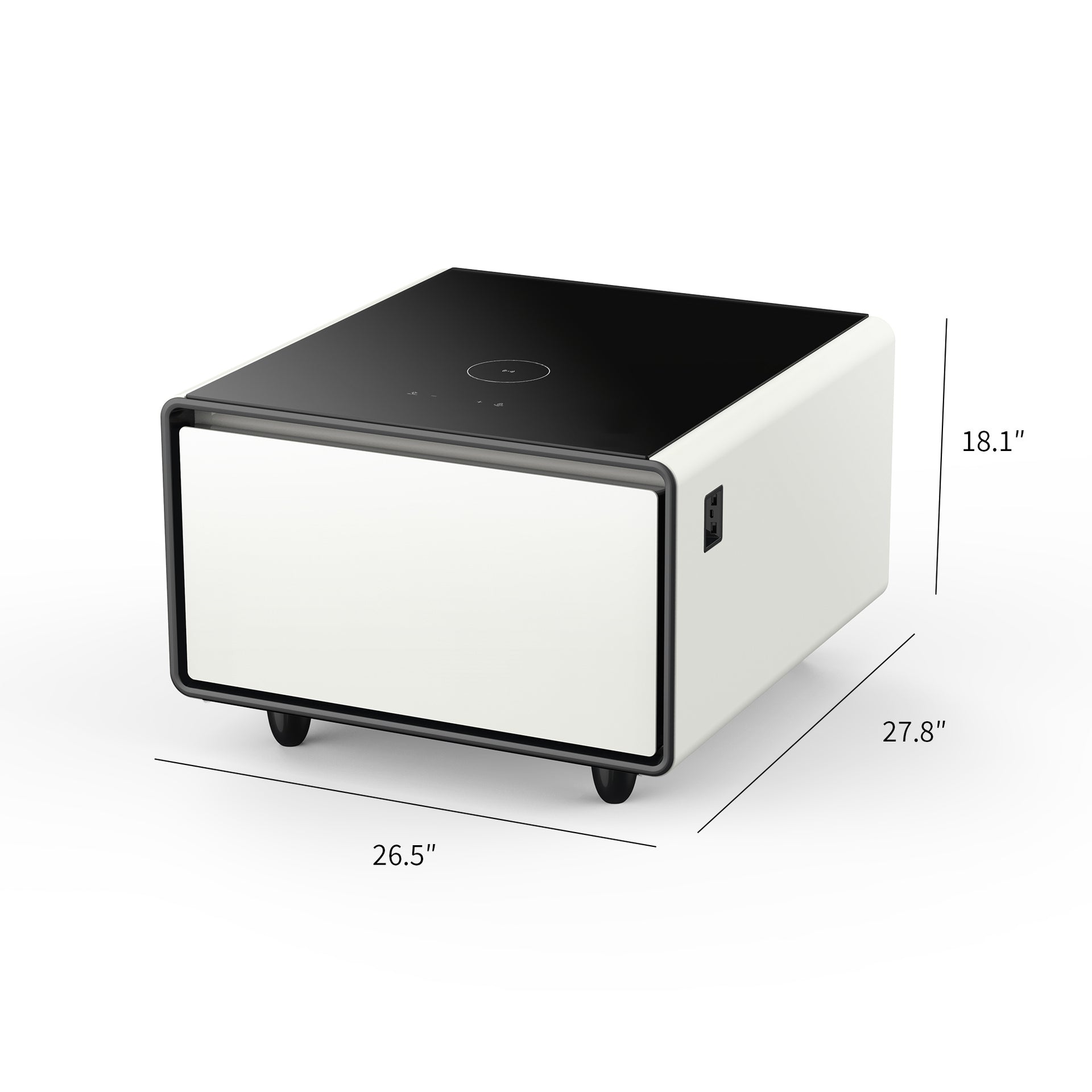 Modern Smart Side Table with Built-in Fridge and Wireless Charging, White