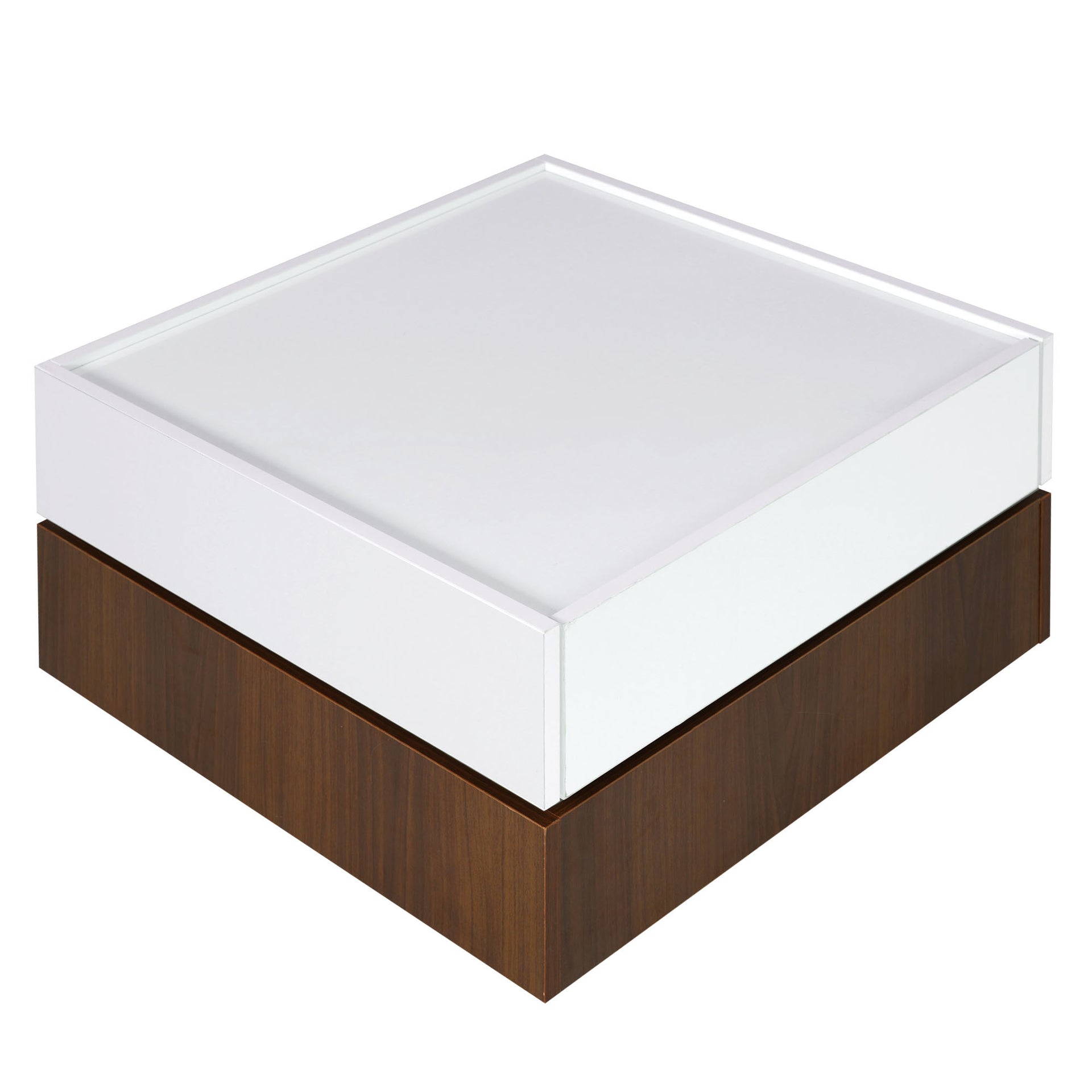 Multi-functional Square 360°Rotating High Gloss Coffee Table with 2 Drawers, White