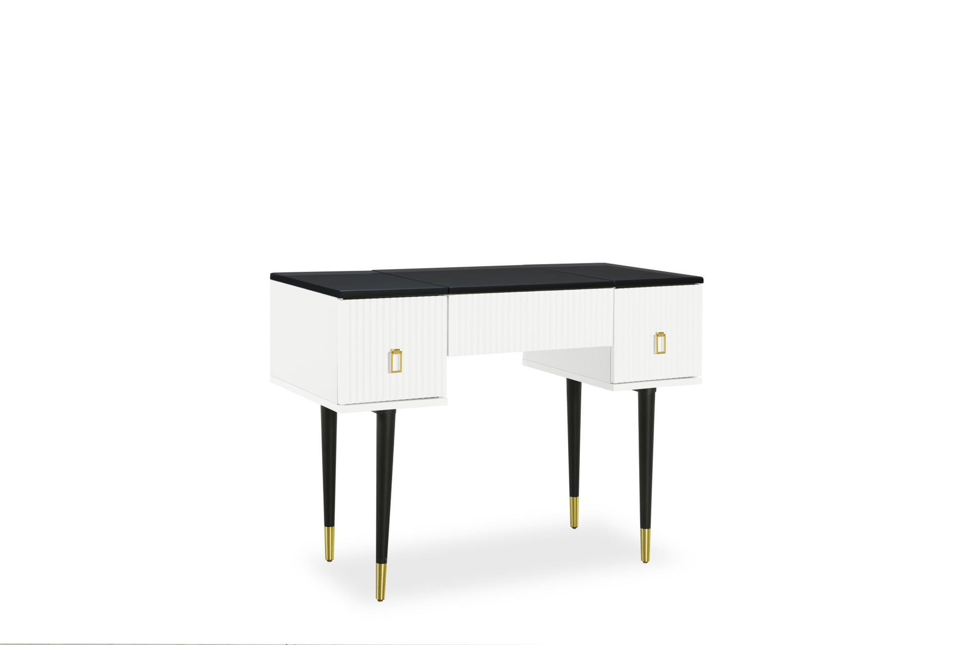 Modern Vanity Dressing Table with Flip-top Mirror and LED Light, White and Black