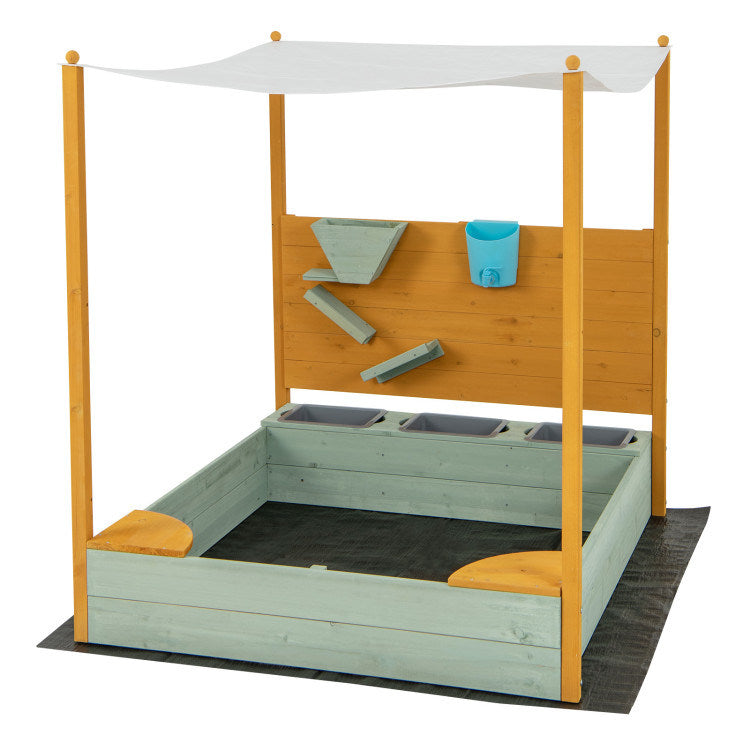 Kids Sandbox with Sand Wall and Removable Canopy