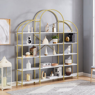 5 Tier Gold Frame Display Shelf with Rounded Top