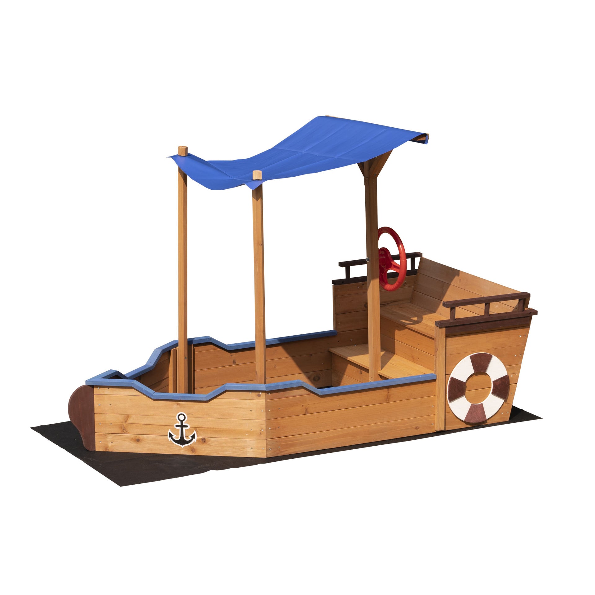 Pirate Ship Sandbox with Cover and Bench