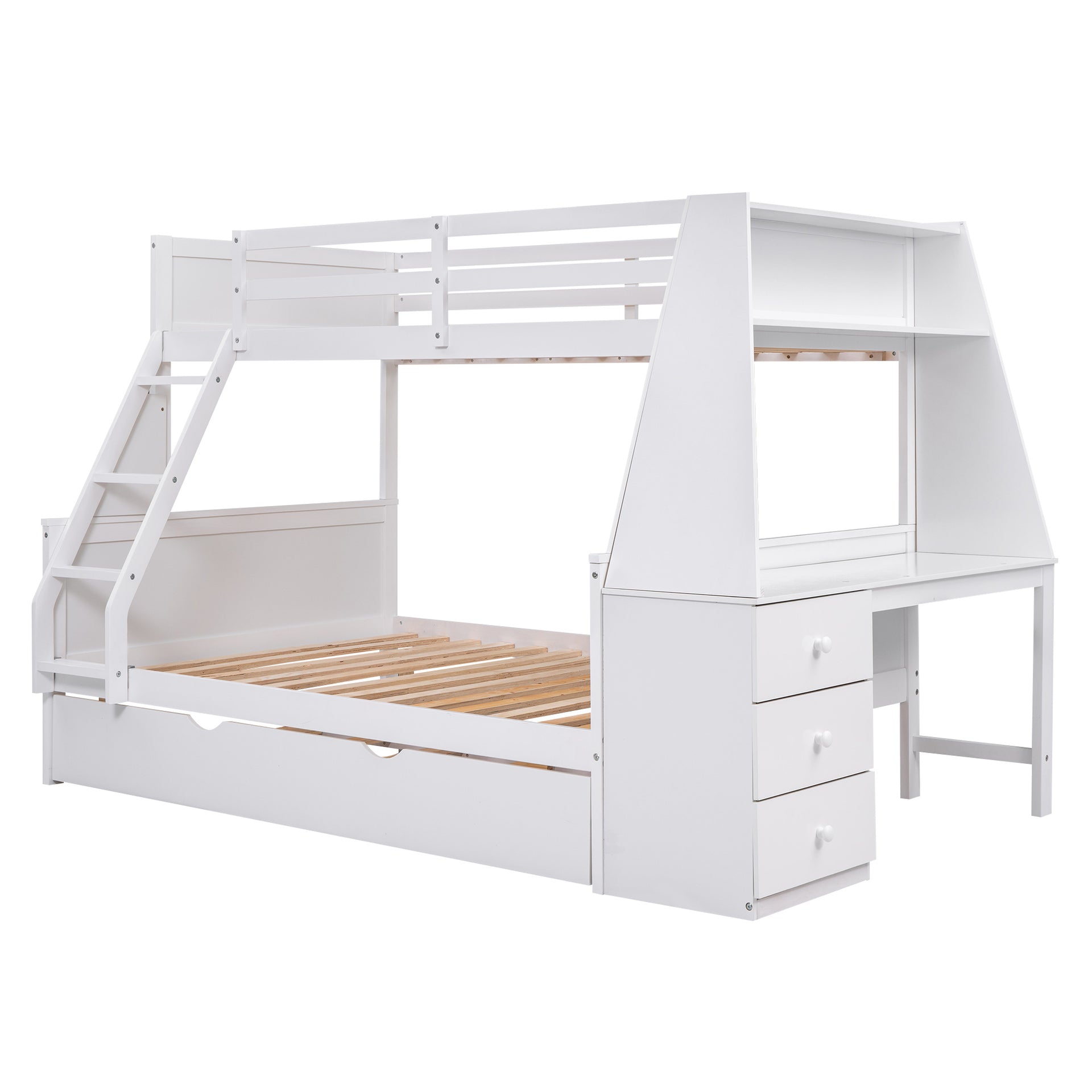 Twin over Full Bunk Bed with Built-in Desk And Trundle