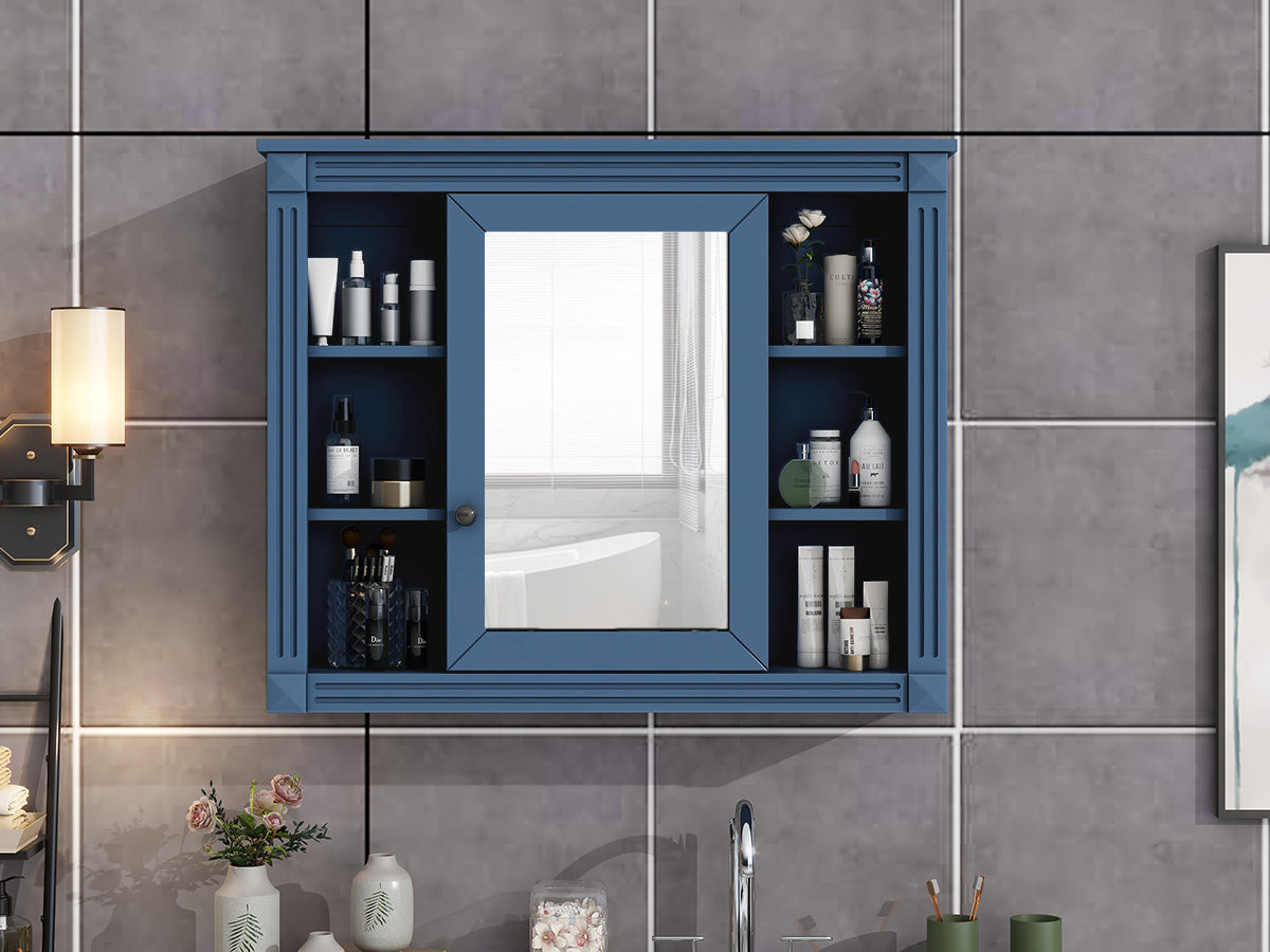 Royal Blue Wall Mounted Bathroom Storage Cabinet with Mirror