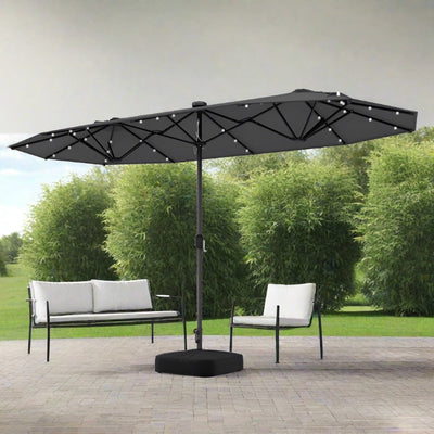 13FT Double-sided Patio Umbrella with Base and Solar Lights