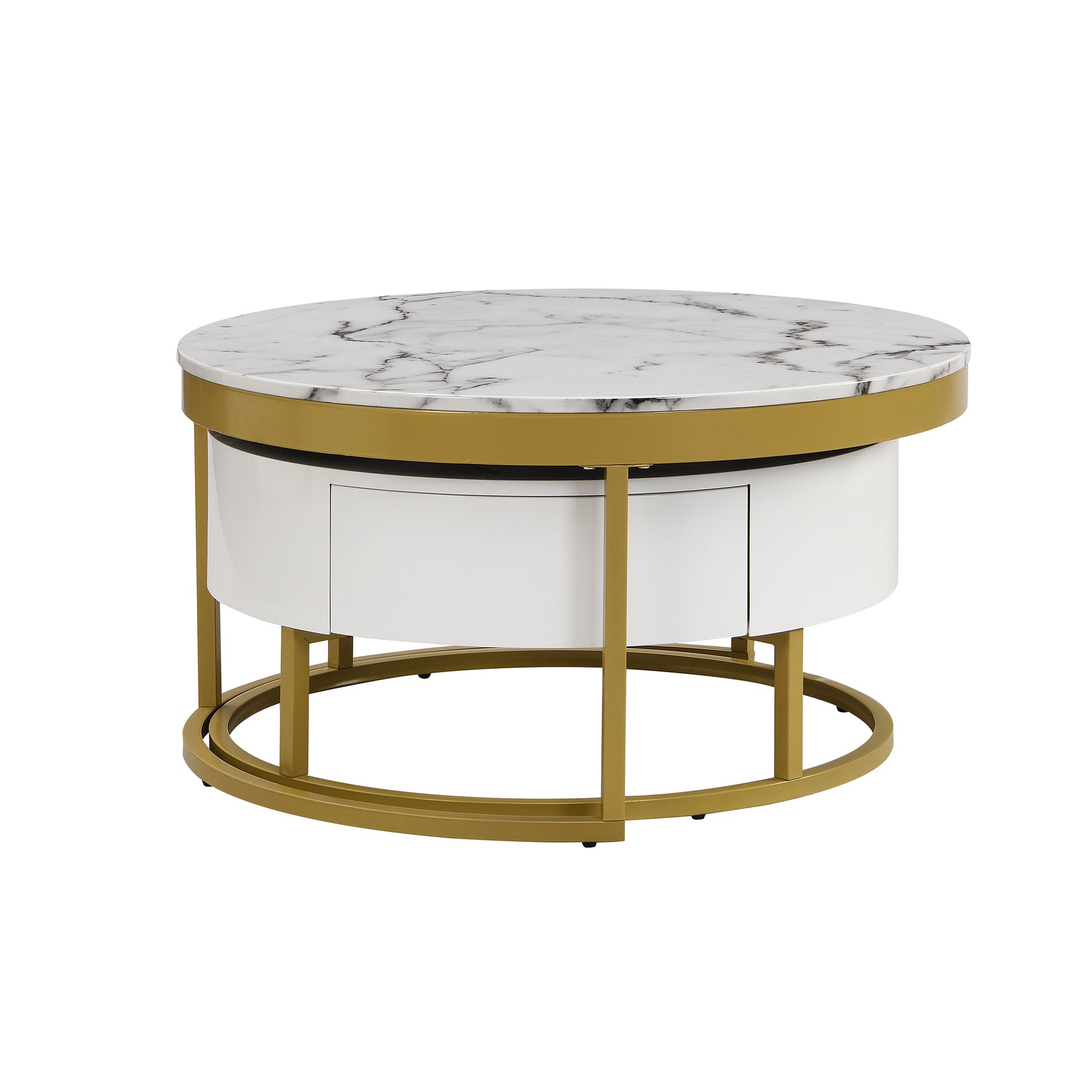 Modern Round Nesting Coffee Table with Drawers in White