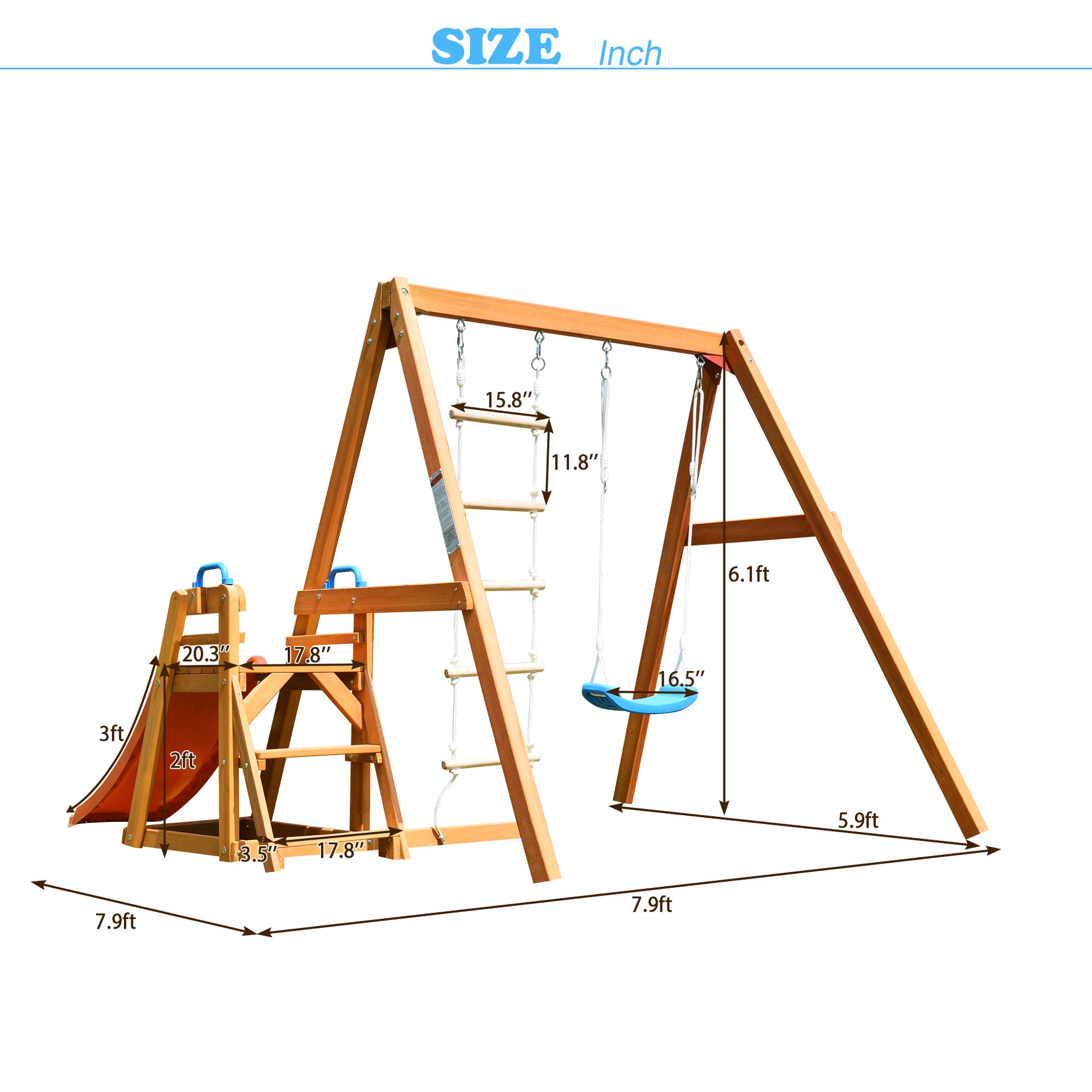 Wooden Outdoor Activity Playground Playset Swing with Slide