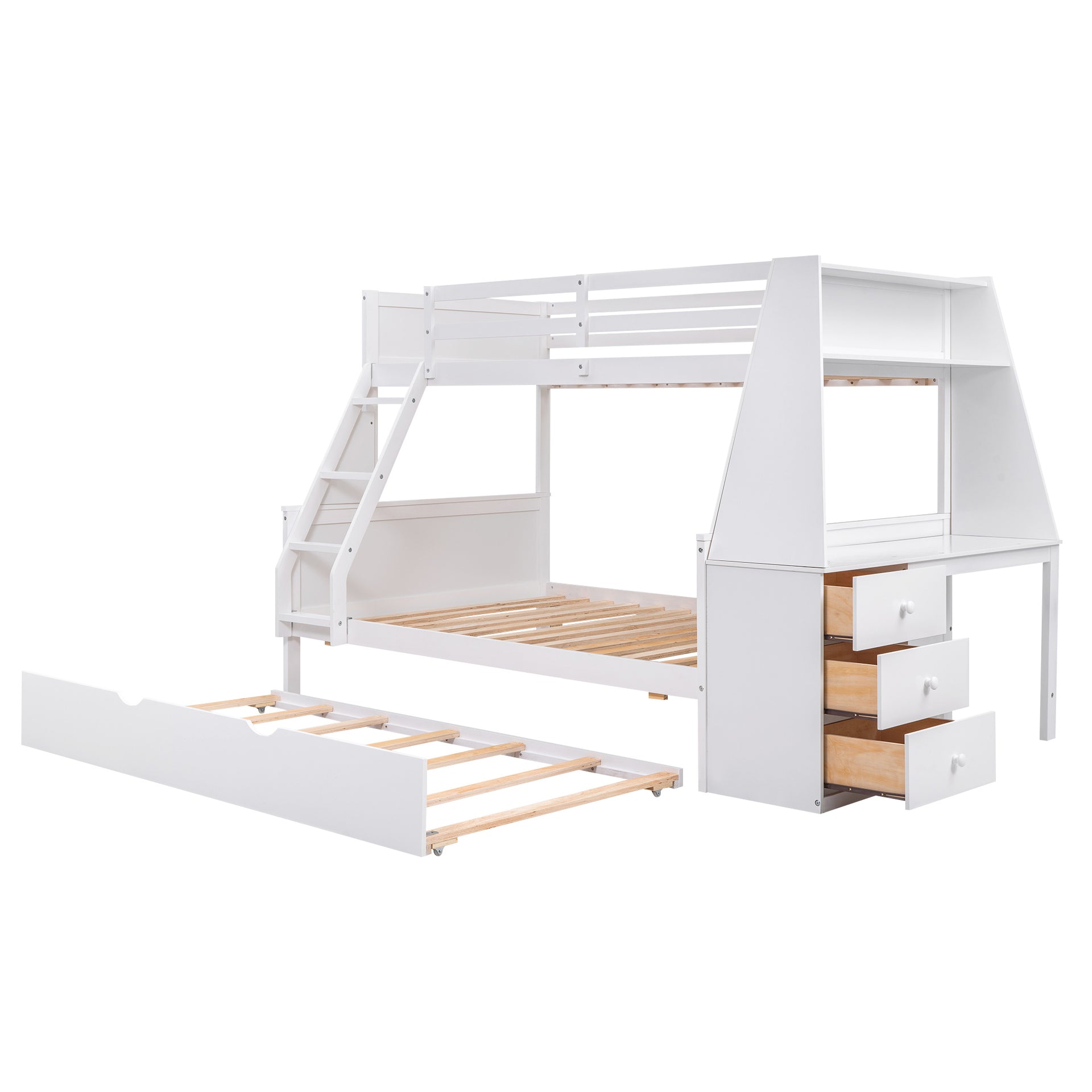 Twin over Full Bunk Bed with Built-in Desk And Trundle