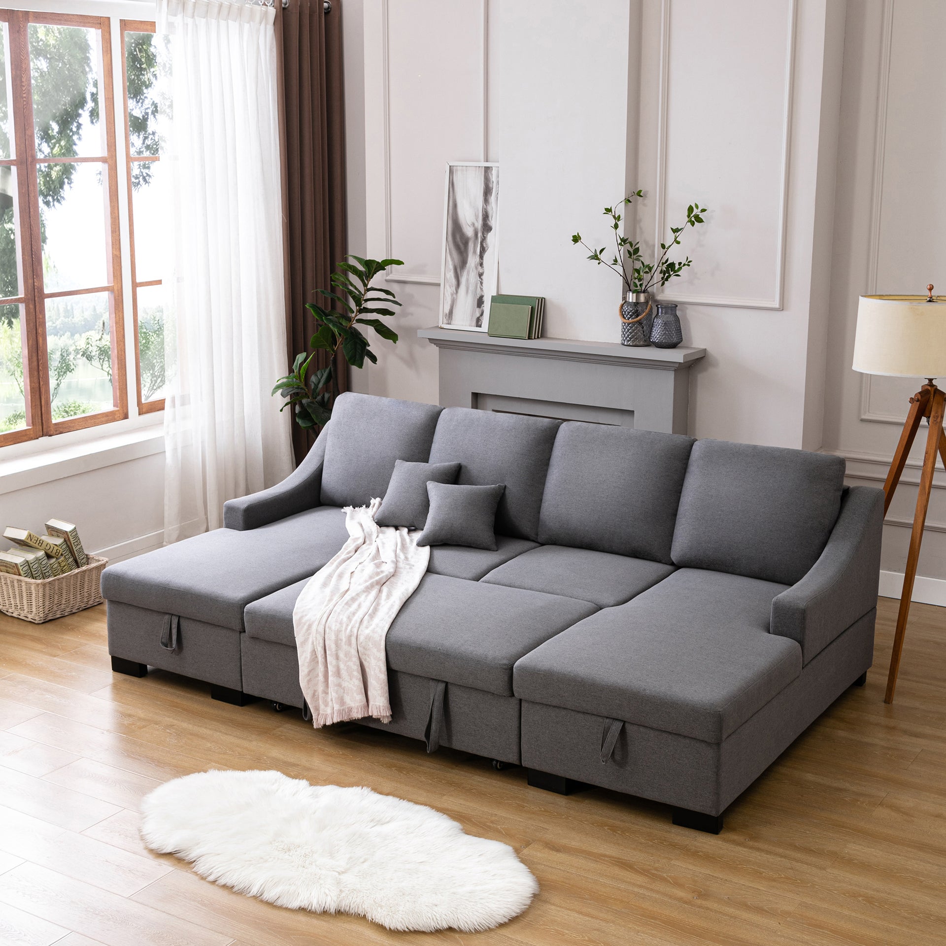 Sectional Sleeper Sofa with Double Storage Spaces