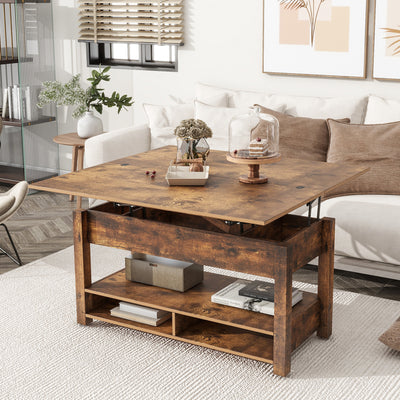 Modern Multi-Functional Lift Top Coffee Dining Table, Rustic Brown