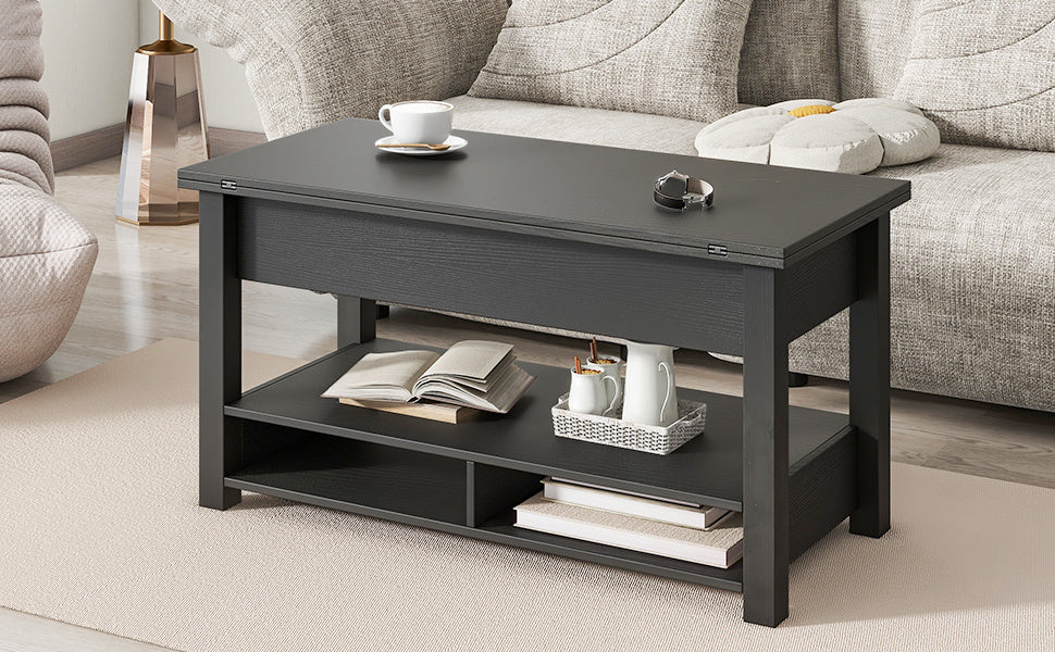 Modern Multi-Functional Lift Top Coffee Dining Table, Black