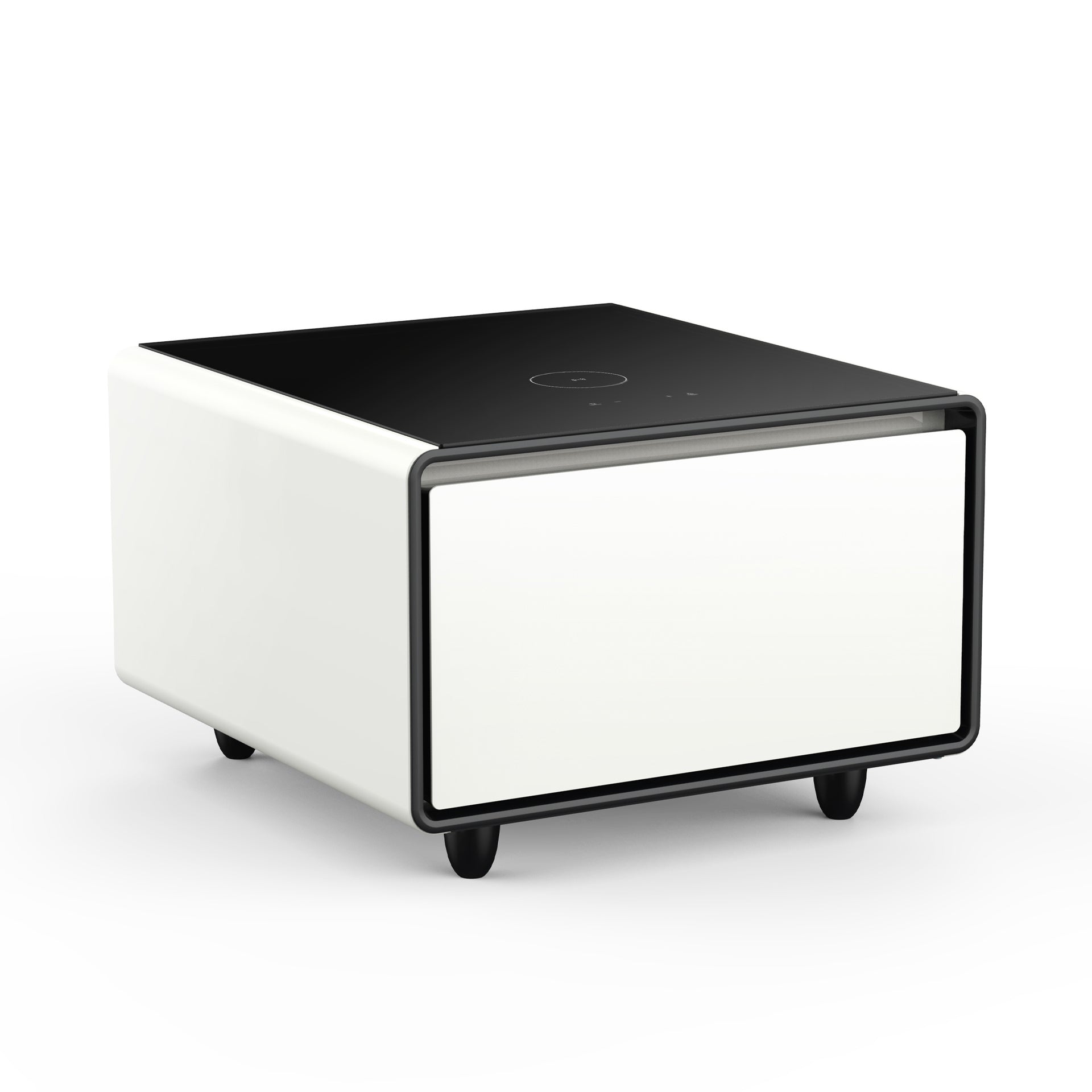 Modern Smart Side Table with Built-in Fridge and Wireless Charging, White